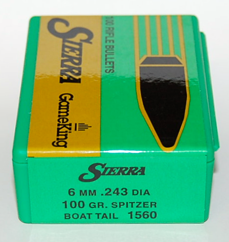 Sierra GameKing Bullets 243 Caliber, 6mm (243 Diameter) 100 Grain Spitzer Boat Tail 100pk GN1044
