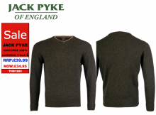 JACK PYKE Ashcombe 100% Lambswool V-Neck  Size L (THR12..)